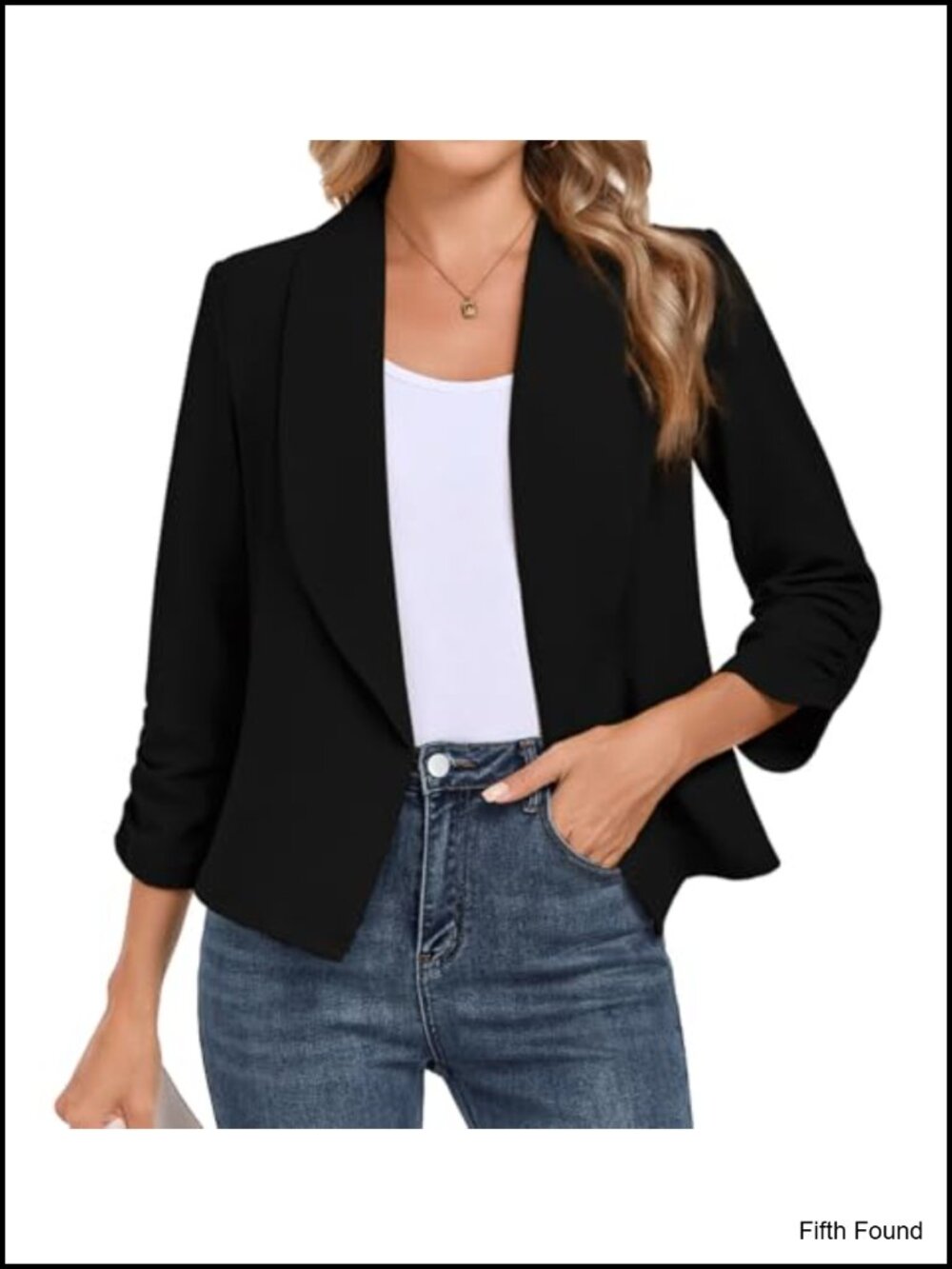 Womens Blazer 3/4 Sleeve Open Front Work Suit Jacket